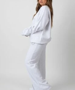 Kaiia OVERSIZED FIT EMBROIDERED SPLIT FRONT JOGGERS OATMEAL MARL