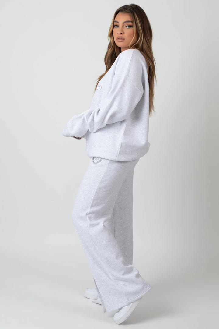 Kaiia OVERSIZED FIT EMBROIDERED SPLIT FRONT JOGGERS OATMEAL MARL 4 Kaiia OVERSIZED FIT EMBROIDERED SPLIT FRONT JOGGERS OATMEAL MARL