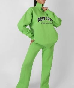 Kaiia NEW YORK SPLIT HEM STRAIGHT JOGGERS GREEN CLOTHING