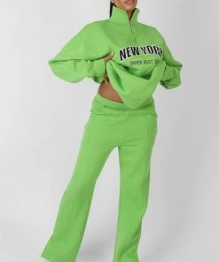 Kaiia NEW YORK SPLIT HEM STRAIGHT JOGGERS GREEN CLOTHING