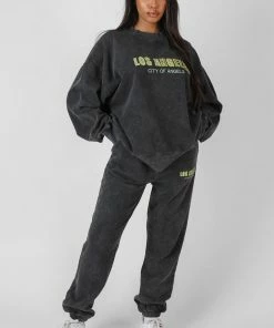 Kaiia LOS ANGELES ACID WASH JOGGERS GREY