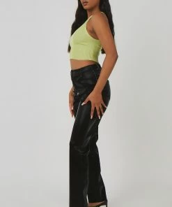 Kaiia CLOTHING KNITTED HIGH NECK RACER CROP TOP LIME