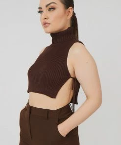Kaiia TIE SIDE ROLL NECK CROP TOP CLOTHING