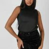 Kaiia SHEER KNIT ROLL NECK TOP IN BLACK CLOTHING
