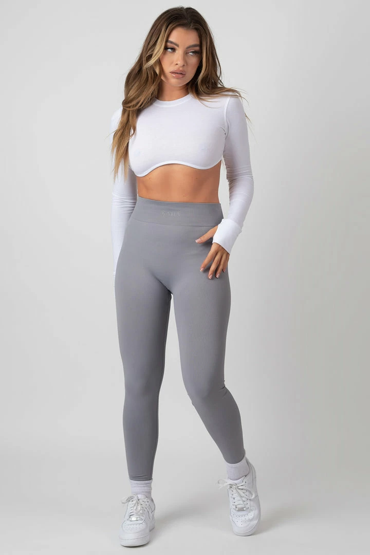 KAIIA PREMIUM RIB SEAMLESS LEGGINGS GREY 3 KAIIA PREMIUM RIB SEAMLESS LEGGINGS GREY