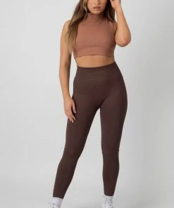KAIIA PREMIUM RIB SEAMLESS LEGGINGS CHOCOLATE