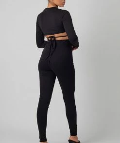 Kaiia TIE WAIST LEGGINGS BLACK