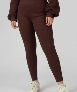 Kaiia THICK WAISTBAND RIBBED LEGGINGS IN CHOCOLATE CLOTHING
