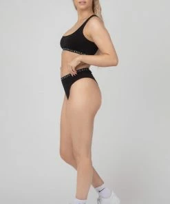 KAIIA ELASTIC SCOOP NECK BRA BLACK CLOTHING