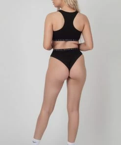 KAIIA ELASTIC SCOOP NECK BRA BLACK CLOTHING
