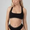 KAIIA ELASTIC SCOOP NECK BRA BLACK CLOTHING