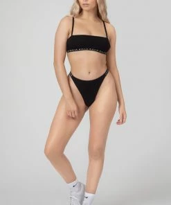 CLOTHING KAIIA ELASTIC RIB STRAPPY BACK BRA BLACK