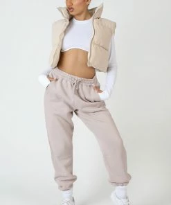 Kaiia CLOTHING CROPPED PUFFER GILET STONE