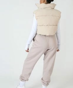 Kaiia CLOTHING CROPPED PUFFER GILET STONE