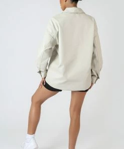 Kaiia VEGAN LEATHER POCKET OVERSIZED SHACKET STONE