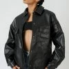 Kaiia CLOTHING VEGAN LEATHER POCKET OVERSIZED SHACKET BLACK
