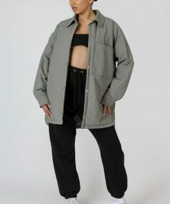 Kaiia CLOTHING PADDED OVERSIZED SHACKET SLATE