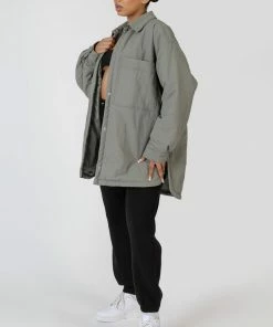 Kaiia CLOTHING PADDED OVERSIZED SHACKET SLATE