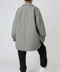 Kaiia CLOTHING PADDED OVERSIZED SHACKET SLATE