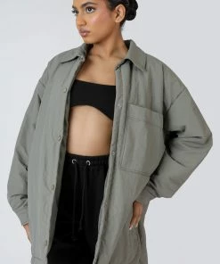 Kaiia CLOTHING PADDED OVERSIZED SHACKET SLATE