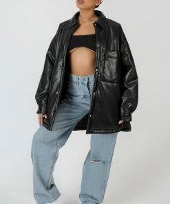 Kaiia PU PADDED SHACKET BLACK