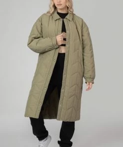 Kaiia CLOTHING CHEVRON QUILTED LONGLINE JACKET KHAKI