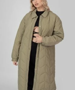 Kaiia CLOTHING CHEVRON QUILTED LONGLINE JACKET KHAKI