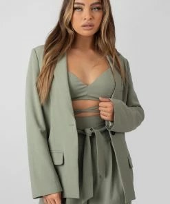 Kaiia PREMIUM OBI BELT BLAZER SAGE