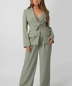 Kaiia PREMIUM OBI BELT BLAZER SAGE
