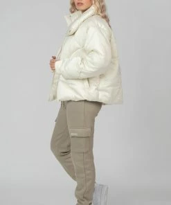 Kaiia CLOTHING SOFT TOUCH QUILTED PUFFER JACKET ECRU