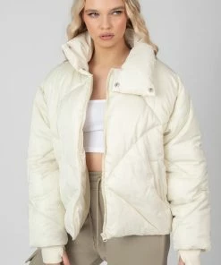 Kaiia CLOTHING SOFT TOUCH QUILTED PUFFER JACKET ECRU