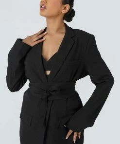 Kaiia CLOTHING PREMIUM OBI BELT BLAZER BLACK