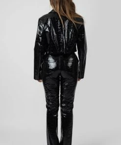 Kaiia CROPPED CROC VINYL BLAZER