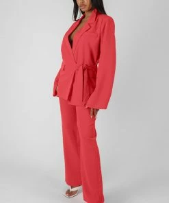 Kaiia WRAP WAIST BLAZER CORAL