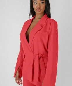 Kaiia WRAP WAIST BLAZER CORAL