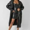 Kaiia LONGLINE PU BELTED TRENCH COAT BLACK CLOTHING