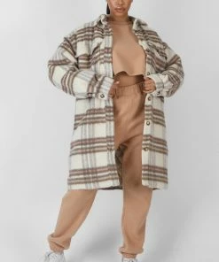 Kaiia CLOTHING LONGLINE SOFT TOUCH CHECK SHACKET ECRU