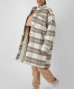 Kaiia CLOTHING LONGLINE SOFT TOUCH CHECK SHACKET ECRU