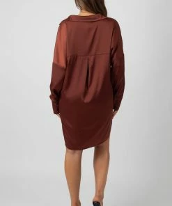 Kaiia SATIN SHIRT DRESS CHOCOLATE CLOTHING 9 Kaiia SATIN SHIRT DRESS CHOCOLATE CLOTHING