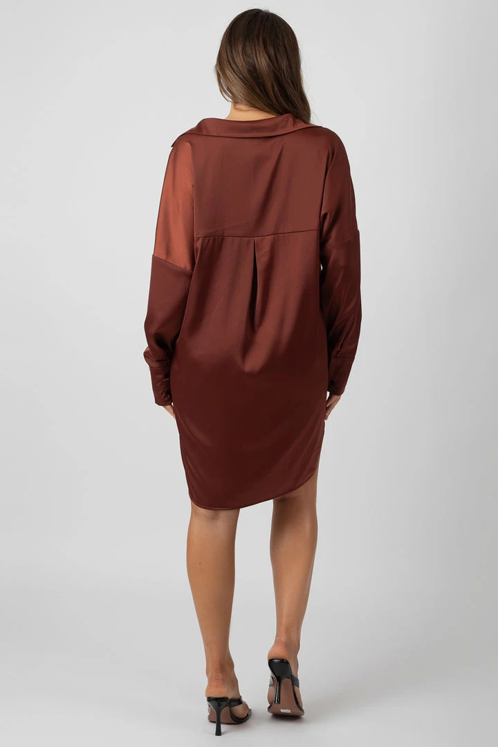 Kaiia SATIN SHIRT DRESS CHOCOLATE CLOTHING 6 Kaiia SATIN SHIRT DRESS CHOCOLATE CLOTHING
