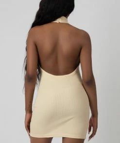Kaiia HIGH NECK BACKLESS DRESS BUTTER