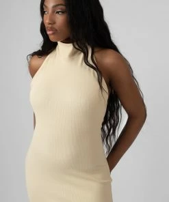 Kaiia HIGH NECK BACKLESS DRESS BUTTER