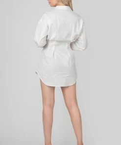 Kaiia CLOTHING CORSET WAIST SHIRT DRESS WHITE