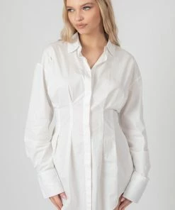 Kaiia CLOTHING CORSET WAIST SHIRT DRESS WHITE