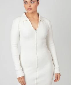 Kaiia ZIP THROUGH COLLARED MINI DRESS ECRU CLOTHING