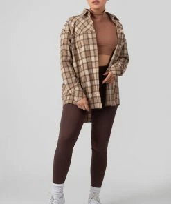Kaiia CLOTHING CHECK SHIRT IN CAMEL WITH BUTTON FASTENING