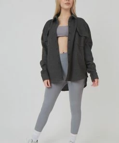 Kaiia OVERSIZED POCKET FRONT SHACKET GREY ACID WASH