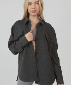 Kaiia OVERSIZED POCKET FRONT SHACKET GREY ACID WASH