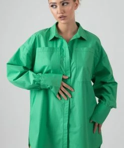 Kaiia OVERSIZED POPLIN SHIRT DRESS GREEN