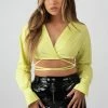 Kaiia WRAP POPLIN CROPPED SHIRT LIME